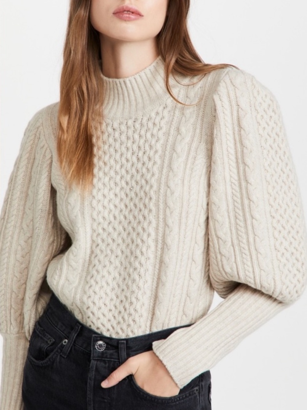 Sea New York Cable Stitch Sweater Extrafine Merino Wool in Barley Small Luxury